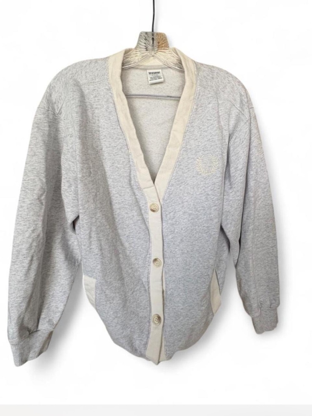 PINK Victoria's Secret Light Gray Cardigan with Cream Trim
